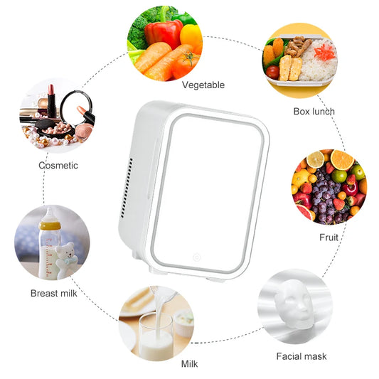 GlowFridge™ – Mini Frigo Beauté 4L avec Miroir LED Intégré