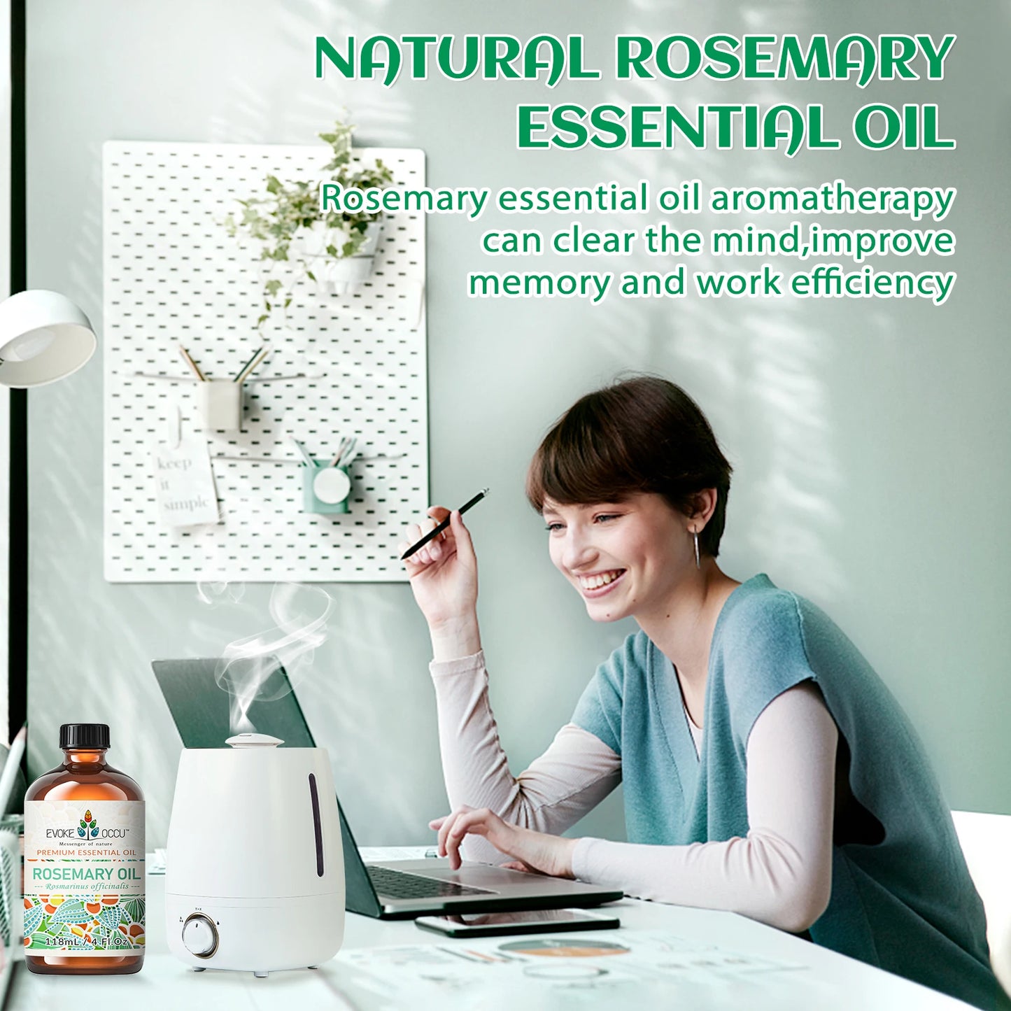 GlowOil™ Romarin – Diffuseur, Soin Cheveux & Peau, Humidificateur & Ambiance Fraîche